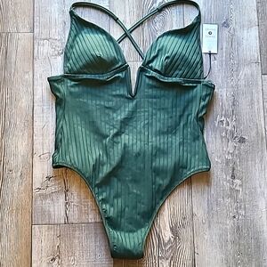 Shade & Shore Extra Cheeky Green One Piece Swimsuit Large (12-14)
